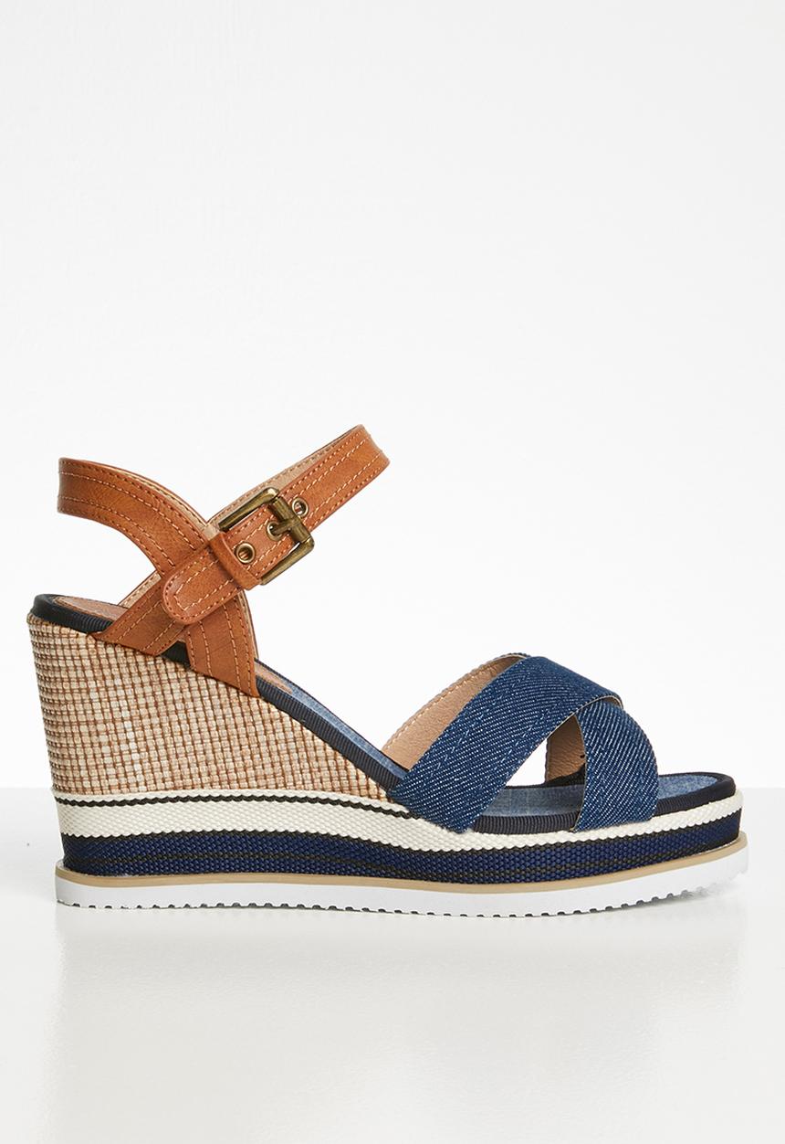 Miss Black - Combo wedge heel - blue & tan