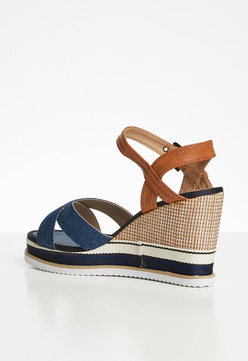 Miss Black - Combo wedge heel - blue & tan