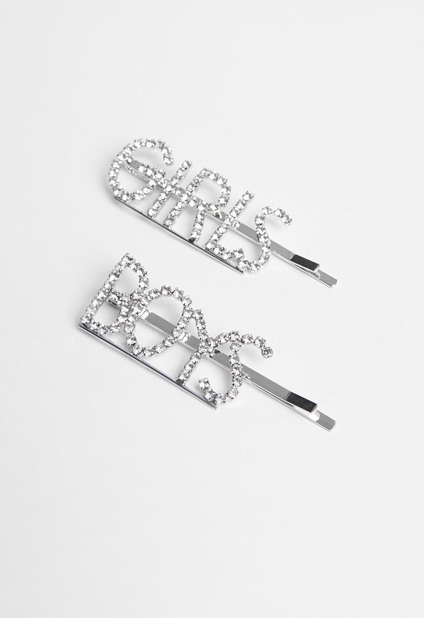 Superbalist - "Boys" & "girls" hairclip set - silver