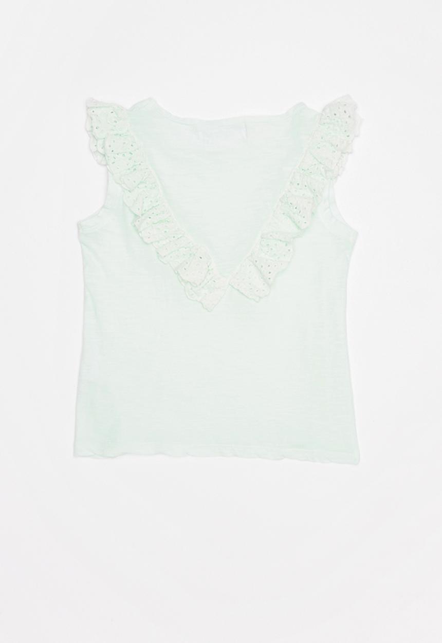 MINOTI - Tropicana dyed vest with embroidered anglaise fril - green 