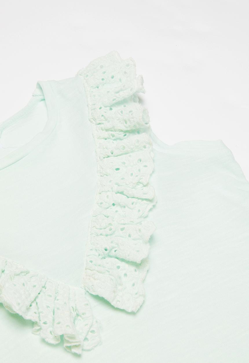 MINOTI - Tropicana dyed vest with embroidered anglaise fril - green 