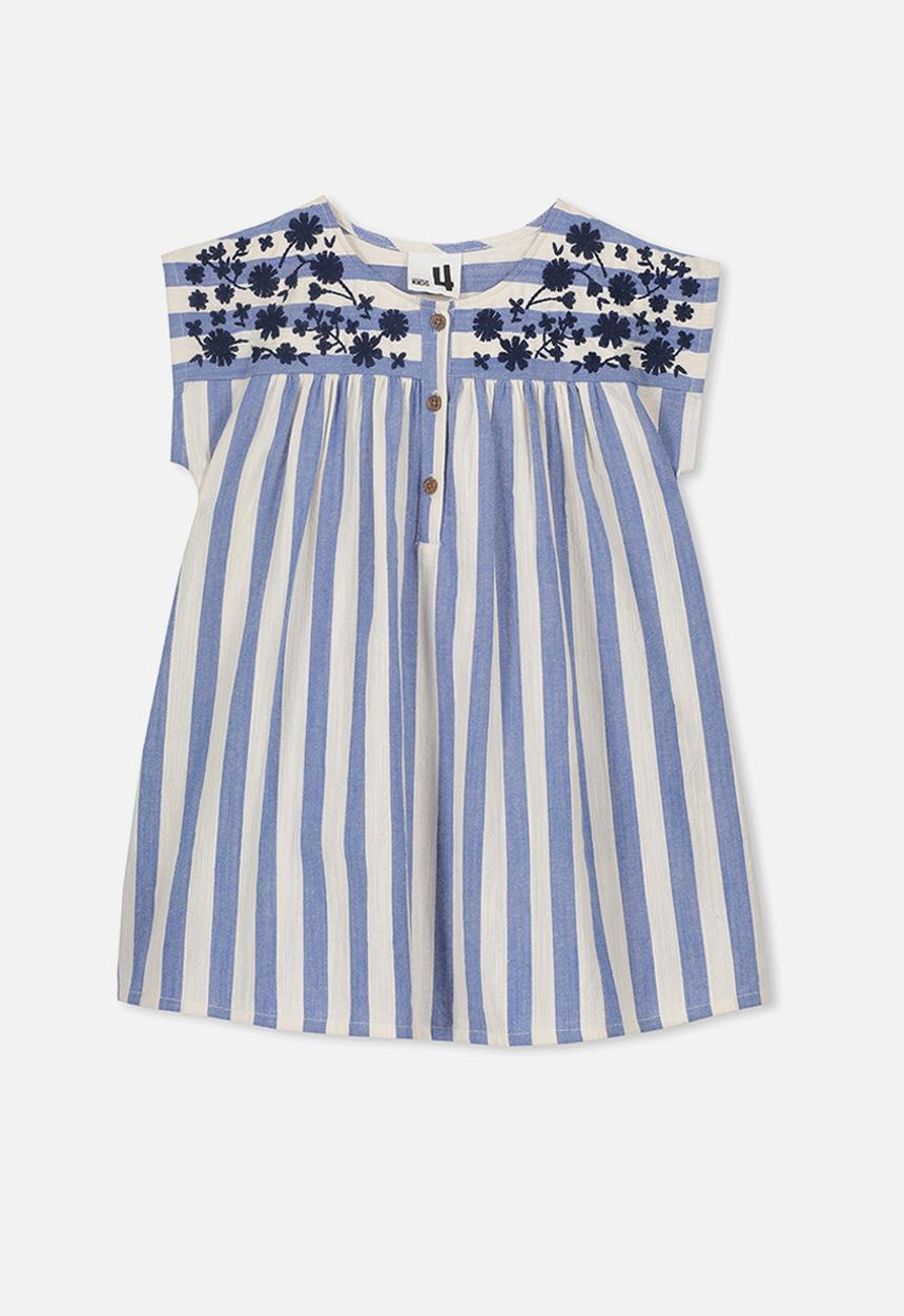 Cotton On - Penny short sleeve dress - blue & cream 