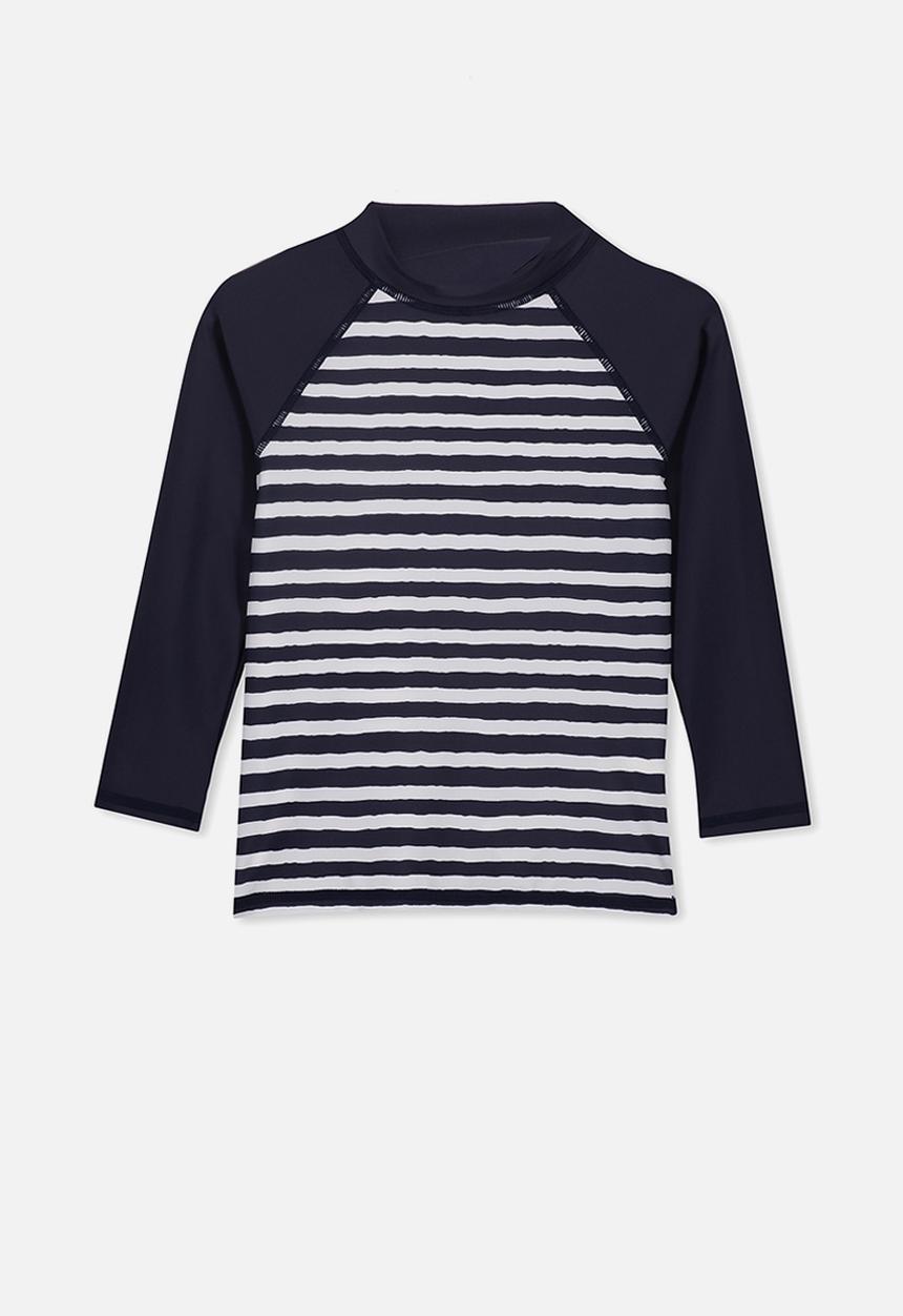 Cotton On - Flynn long sleeve rash vest - navy & white 