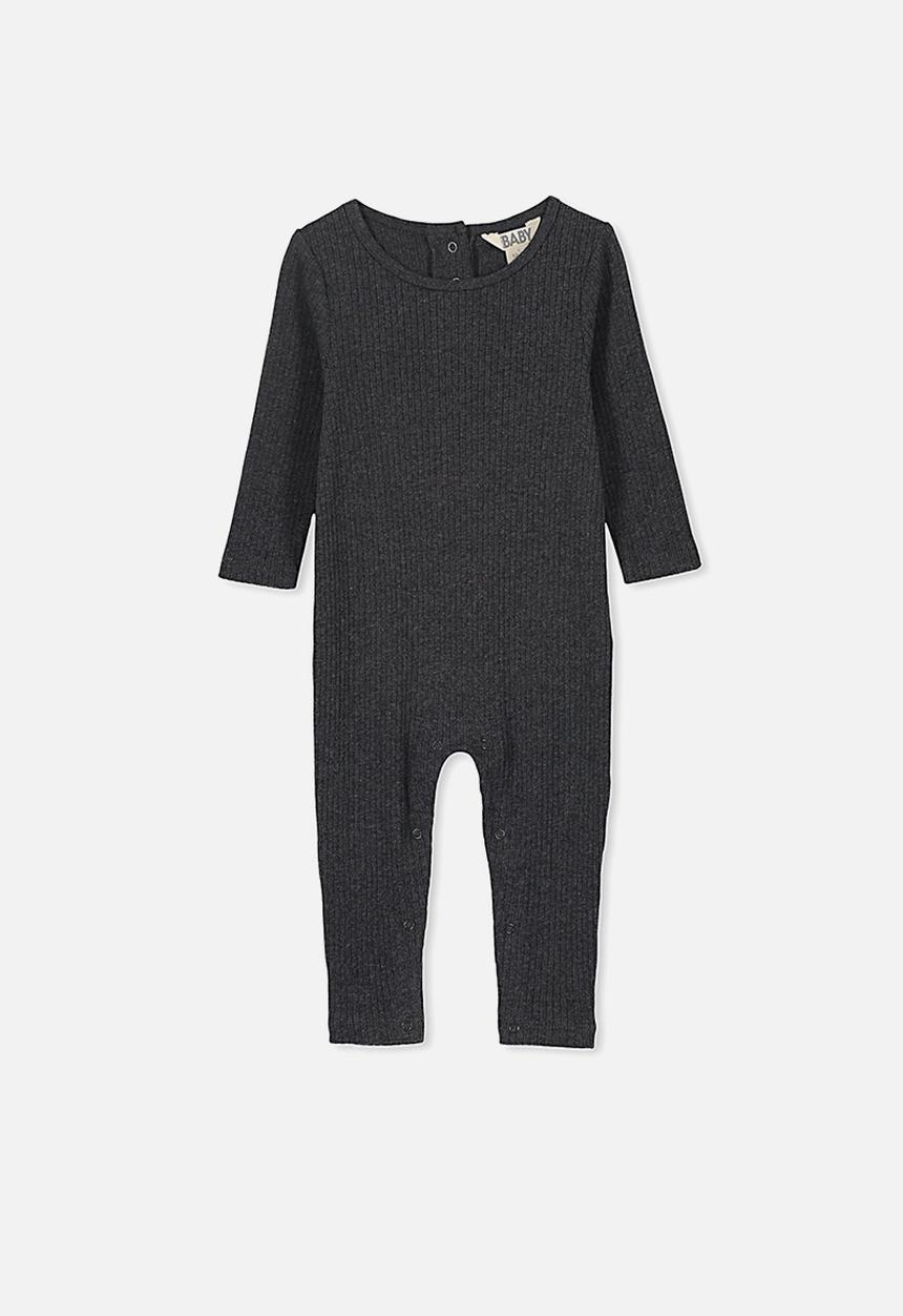 Cotton On - The rib snap romper - charcoal 
