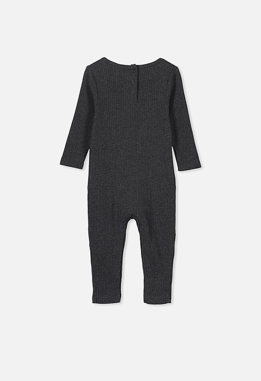 Cotton On - The rib snap romper - charcoal 