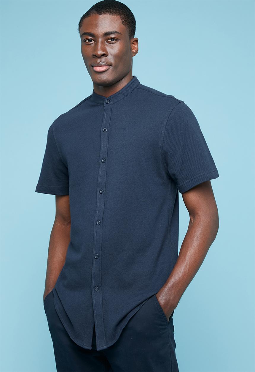 Superbalist - Pique knit mandarin shirt - navy