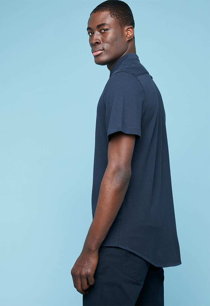Superbalist - Pique knit mandarin shirt - navy
