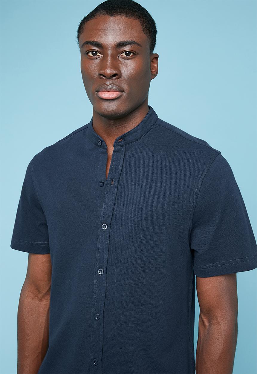 Superbalist - Pique knit mandarin shirt - navy