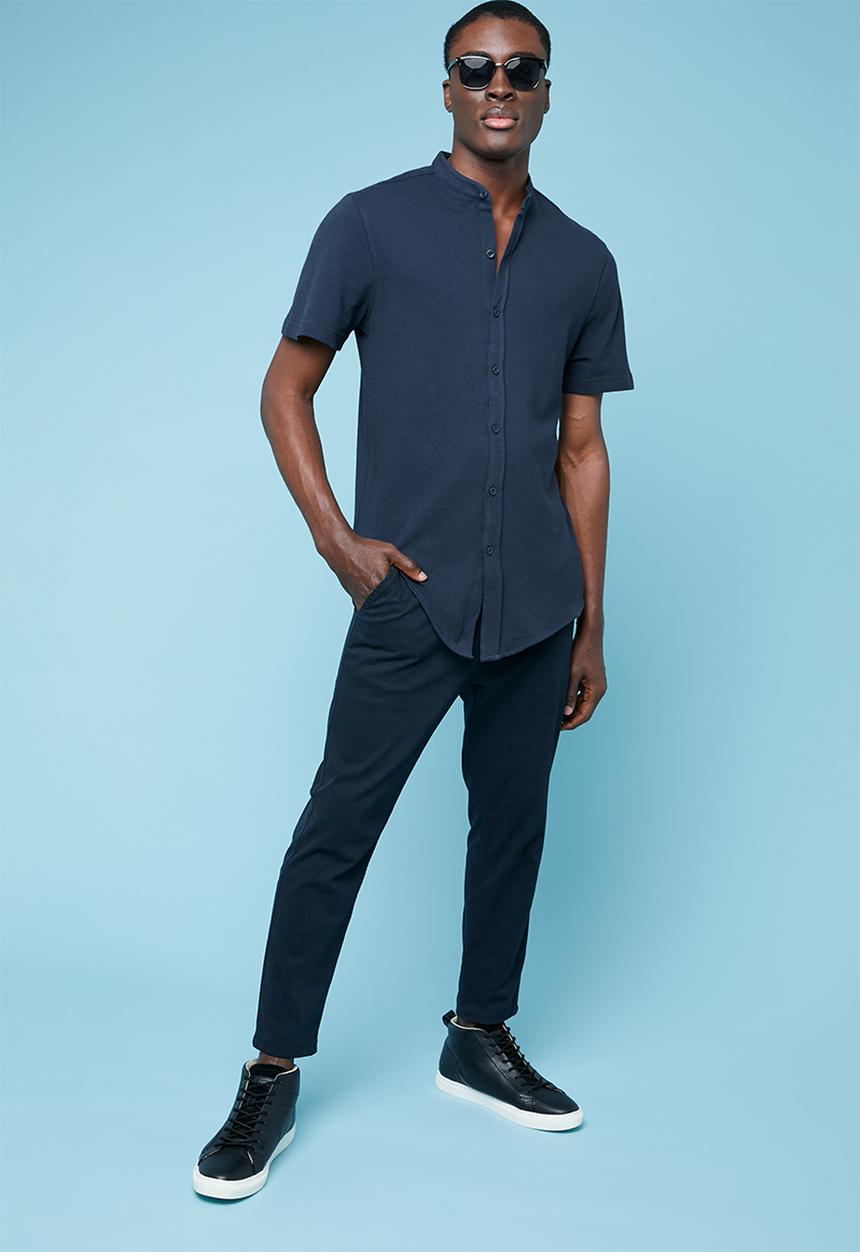 Superbalist - Pique knit mandarin shirt - navy