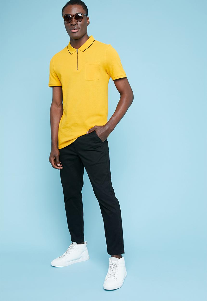 Superbalist - Pique slim fit zip golfer - yellow