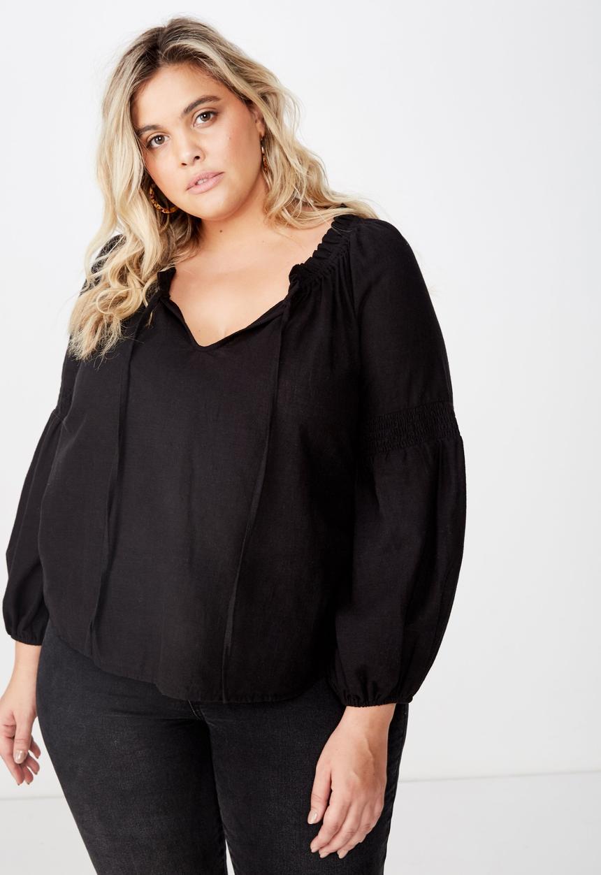 Cotton On - Curve breanne woven top - black