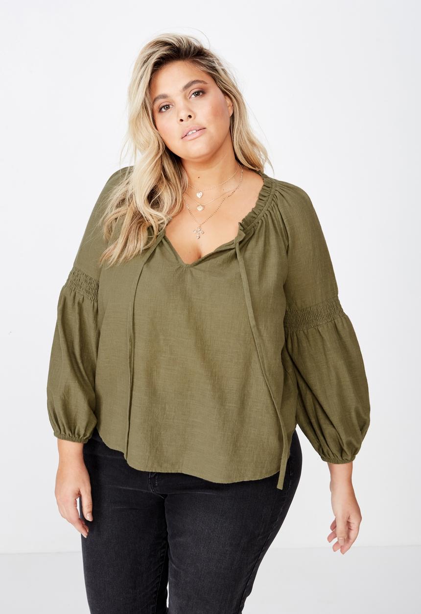 Cotton On - Curve breanne woven top - khaki