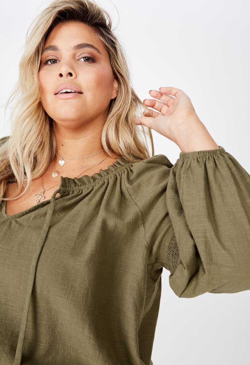 Cotton On - Curve breanne woven top - khaki