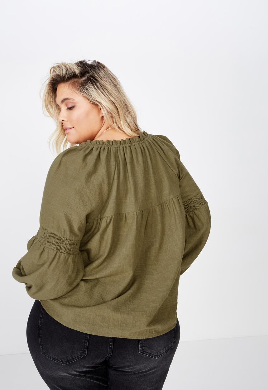 Cotton On - Curve breanne woven top - khaki