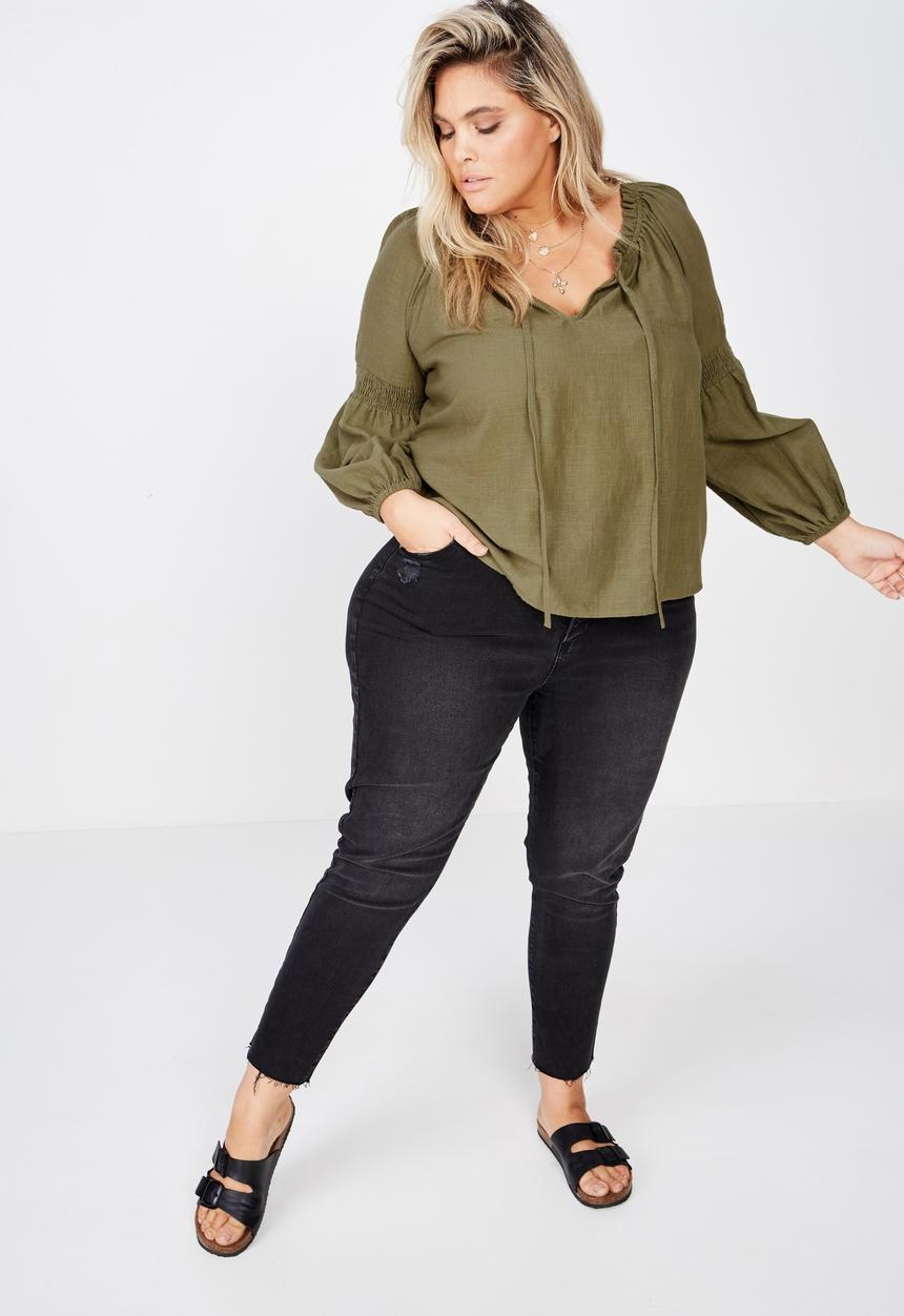 Cotton On - Curve breanne woven top - khaki