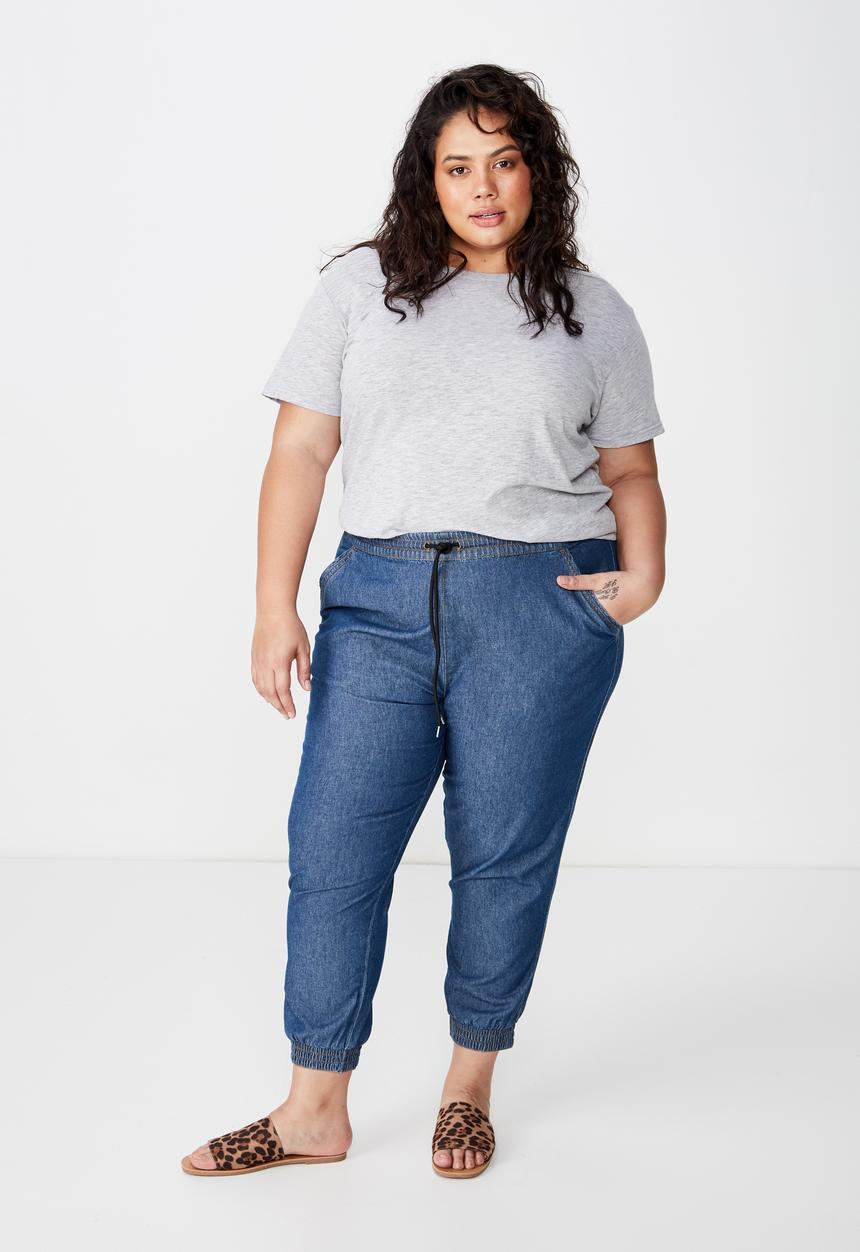 Cotton On - Curve relaxed shirred pant - blue