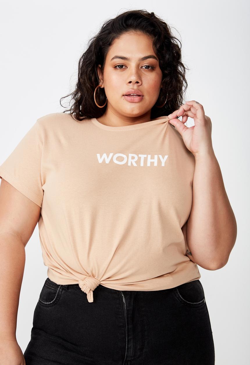 Cotton On - Curve graphic tee worthy - neutral