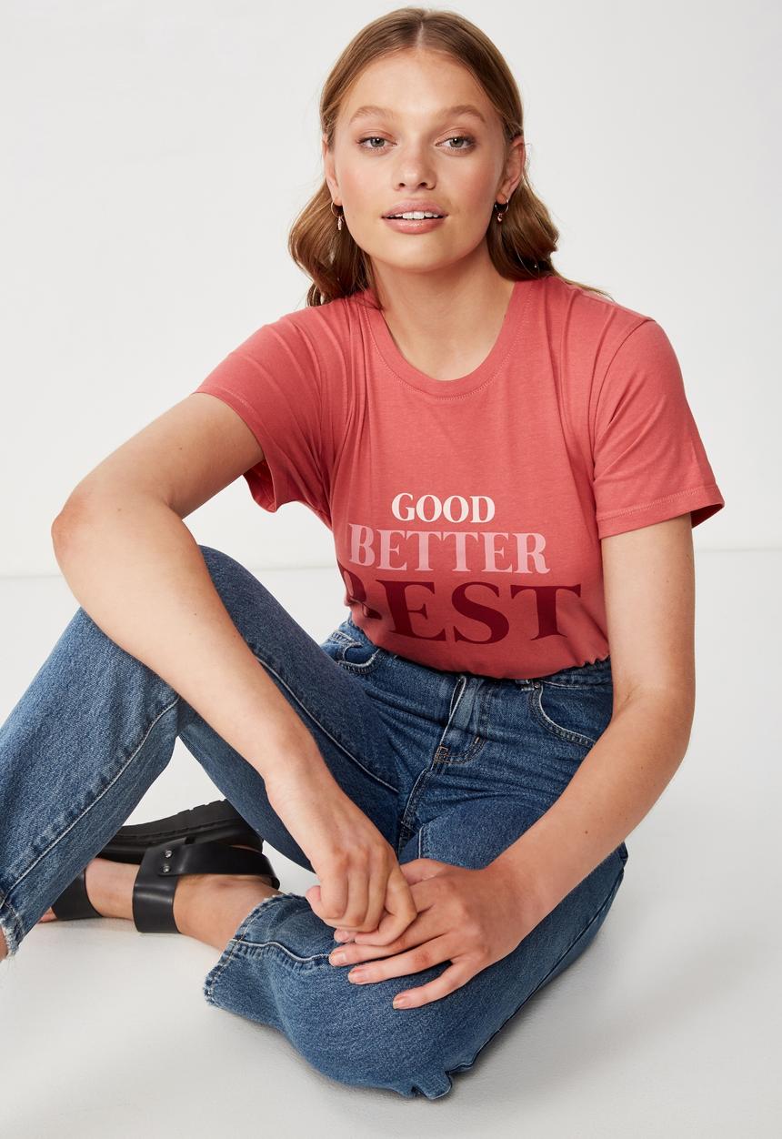 Cotton On - Classic slogan T-shirt good better best - coral