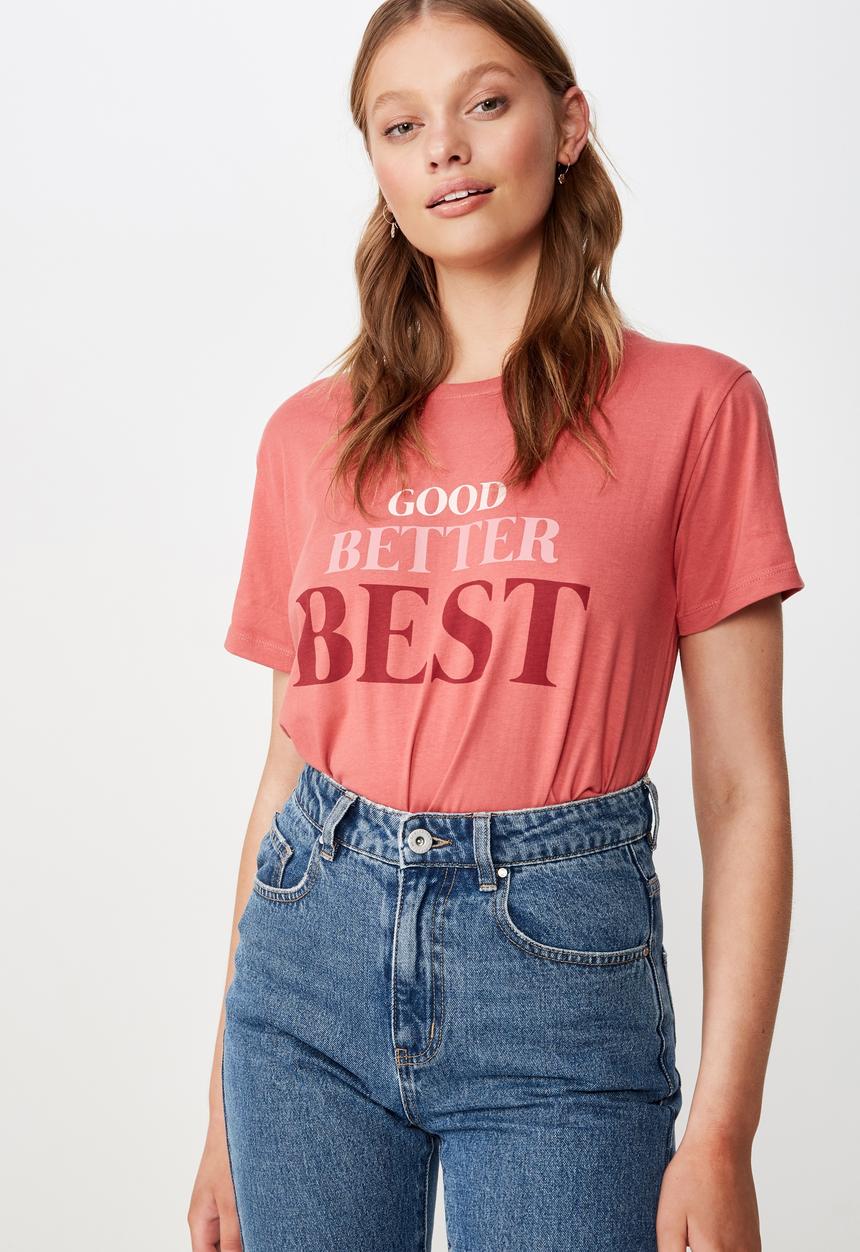 Cotton On - Classic slogan T-shirt good better best - coral