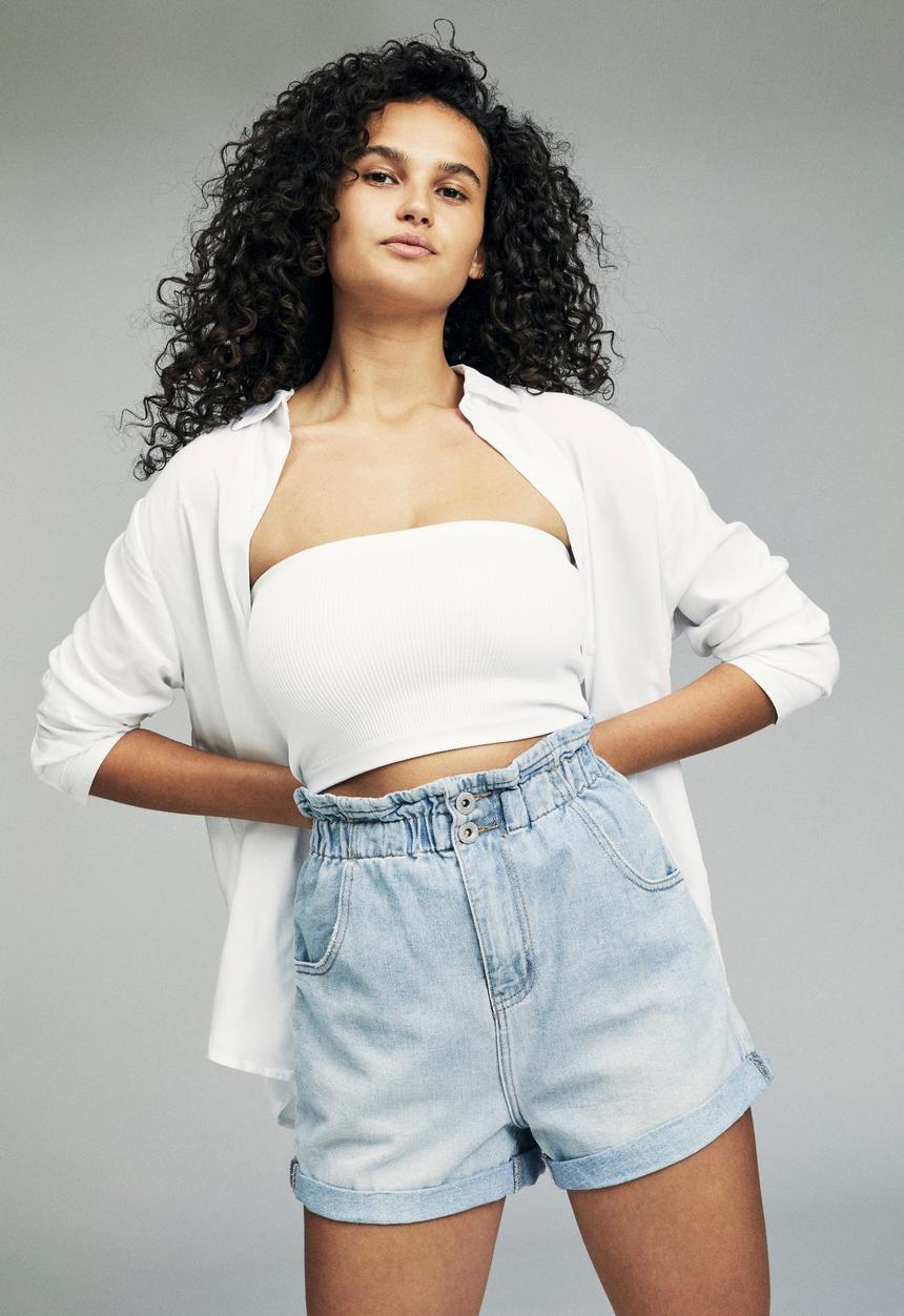 Cotton On - Denim paperbag short - brooklyn blue