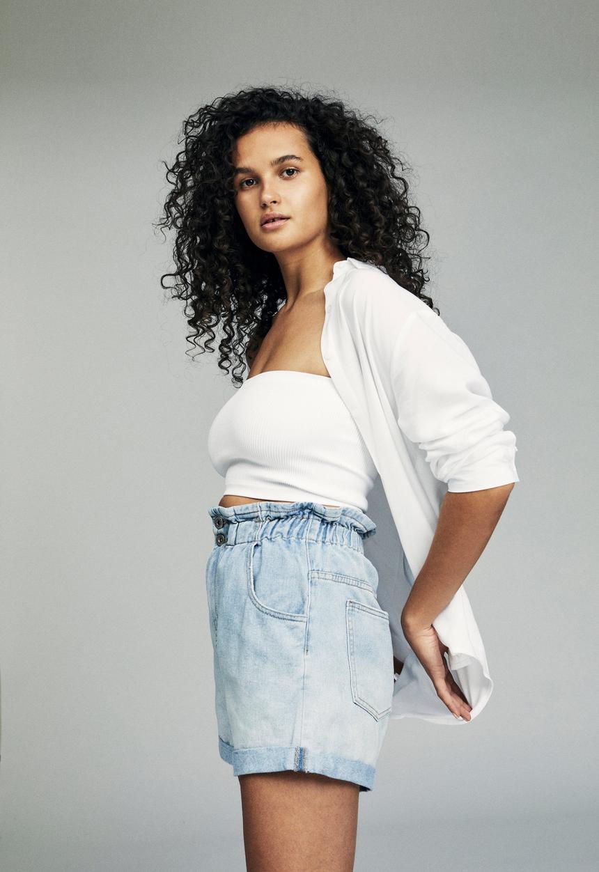 Cotton On - Denim paperbag short - brooklyn blue