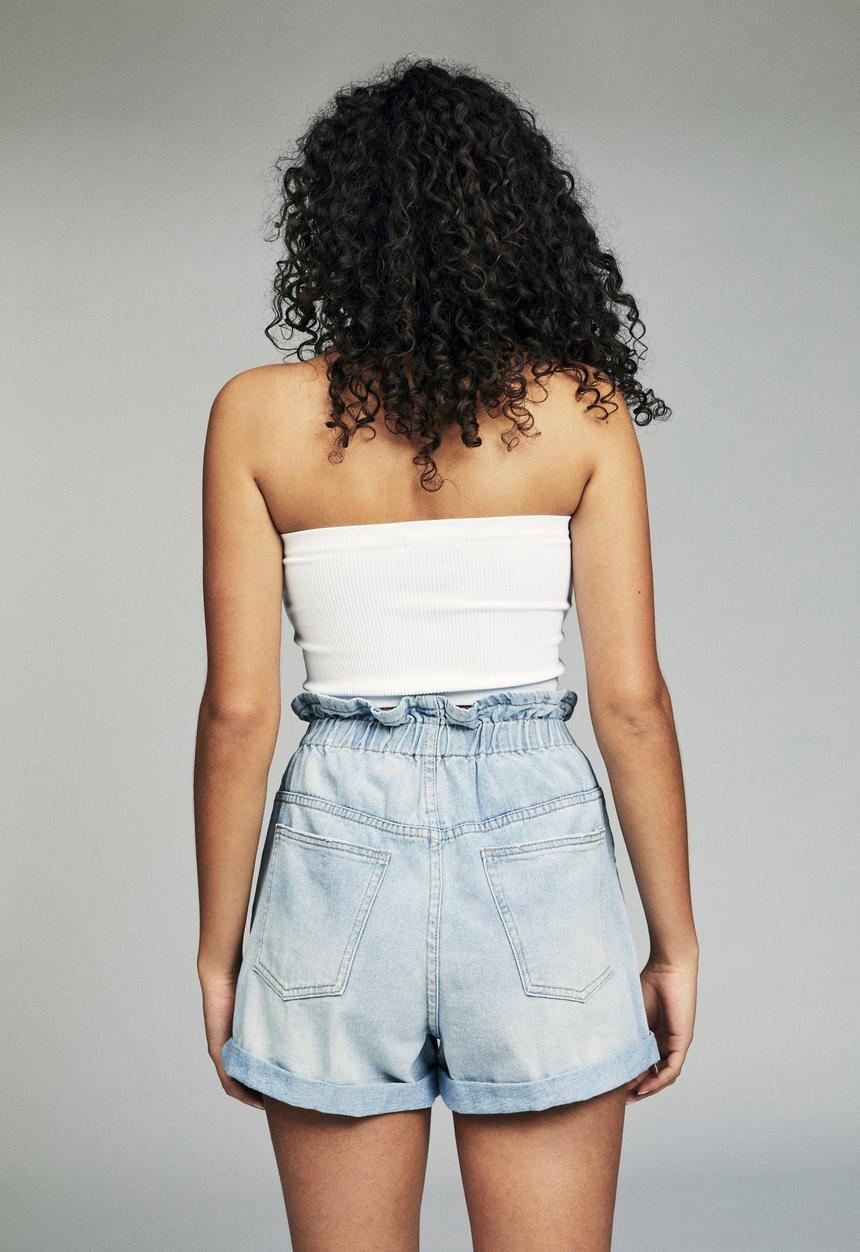 Cotton On - Denim paperbag short - brooklyn blue