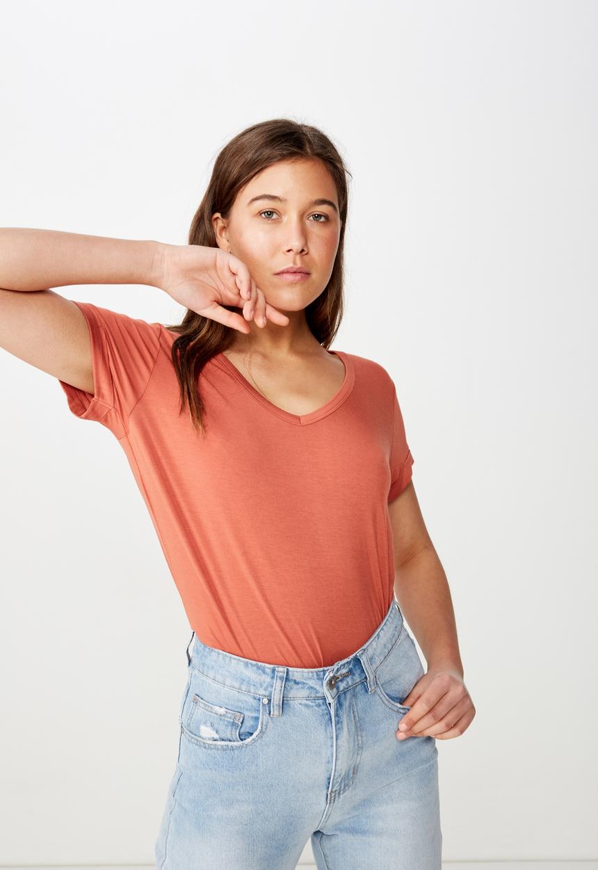 Cotton On - Karly short sleeve v-neck top - orange