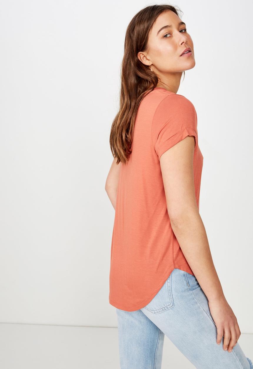 Cotton On - Karly short sleeve v-neck top - orange