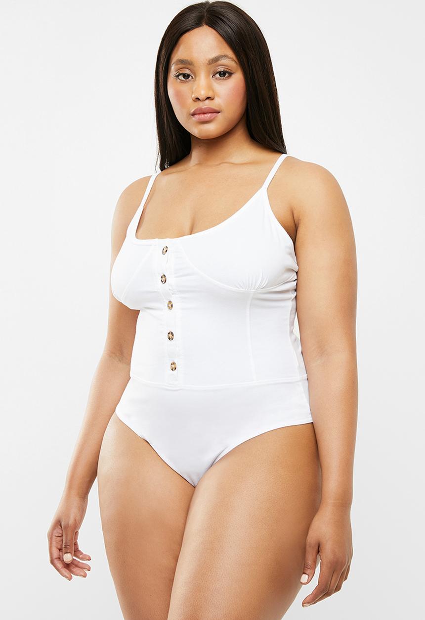 Missguided - Curve button detail strappy bodysuit - white