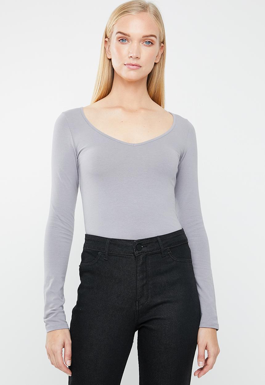 Supré  - Longsleeve longline deep v-neck - purple