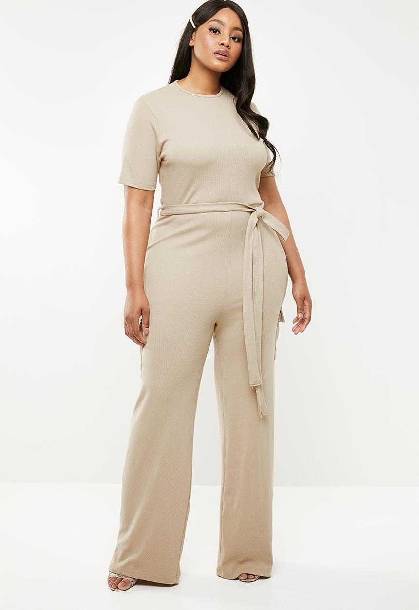 Missguided - Curve utility rib wide leg jumpsuit - neutral