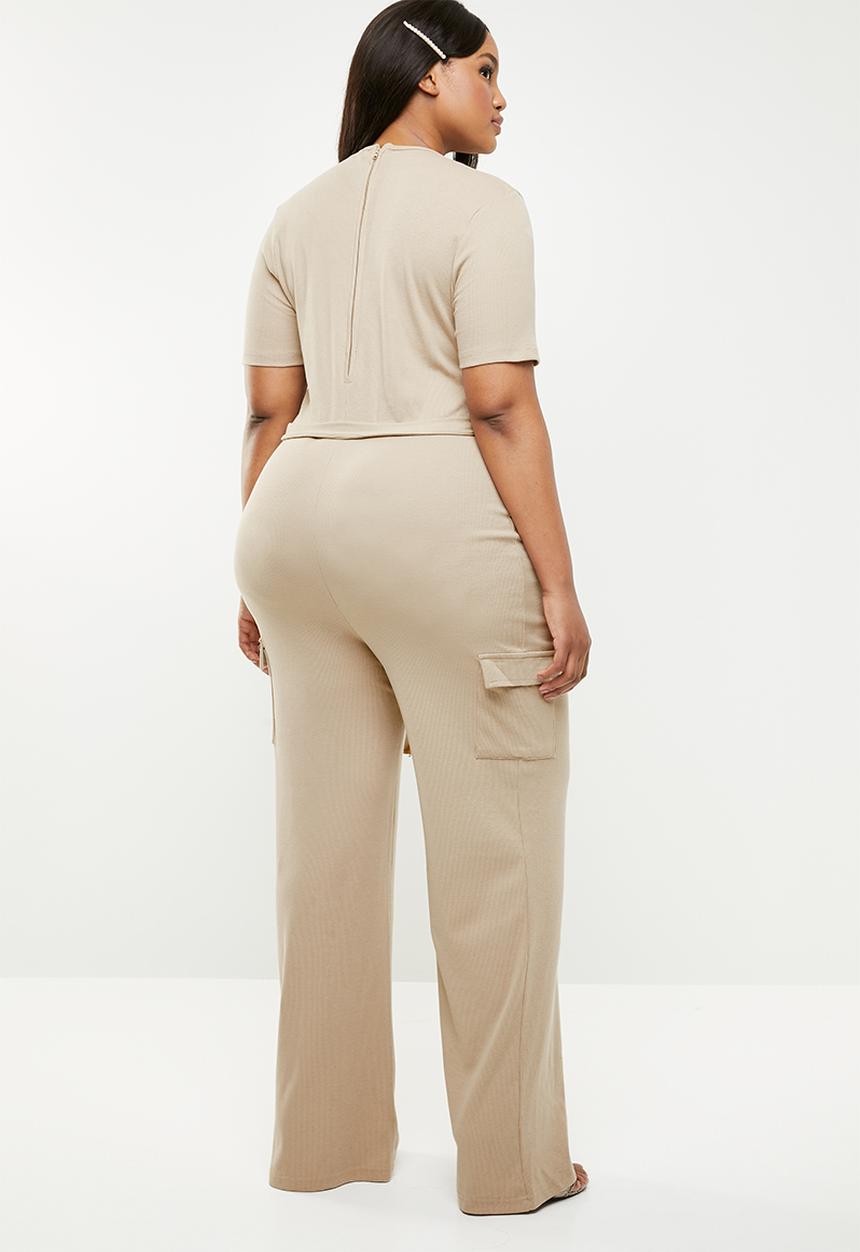 Missguided - Curve utility rib wide leg jumpsuit - neutral