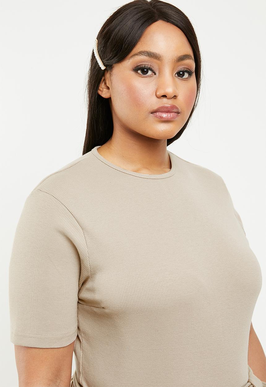 Missguided - Curve utility rib wide leg jumpsuit - neutral