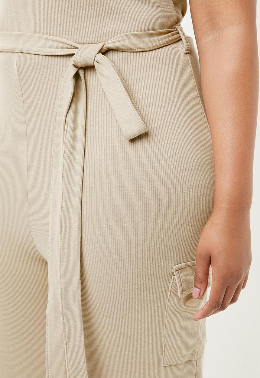 Missguided - Curve utility rib wide leg jumpsuit - neutral