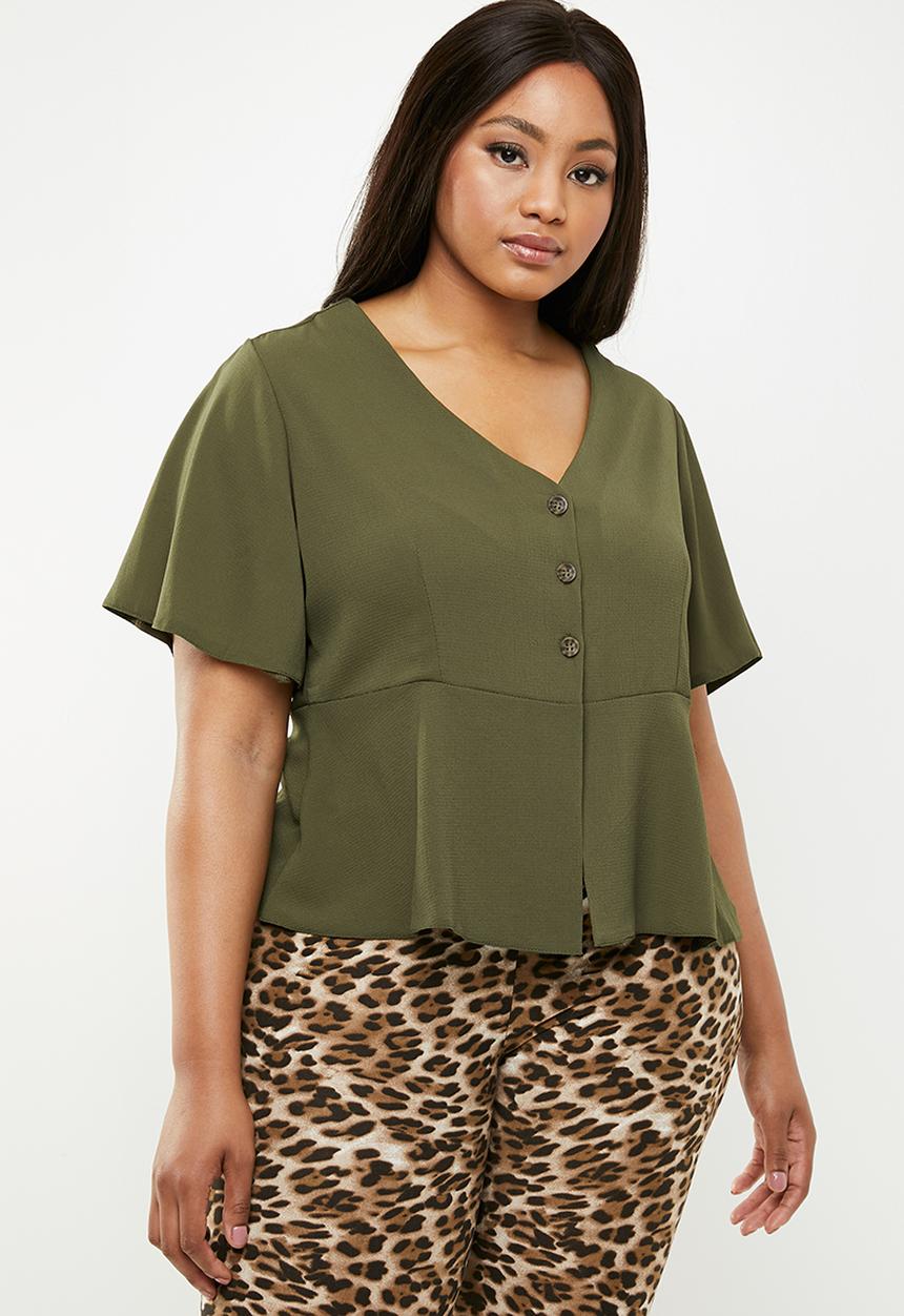 Brave Soul - Curve peplem hem top - khaki