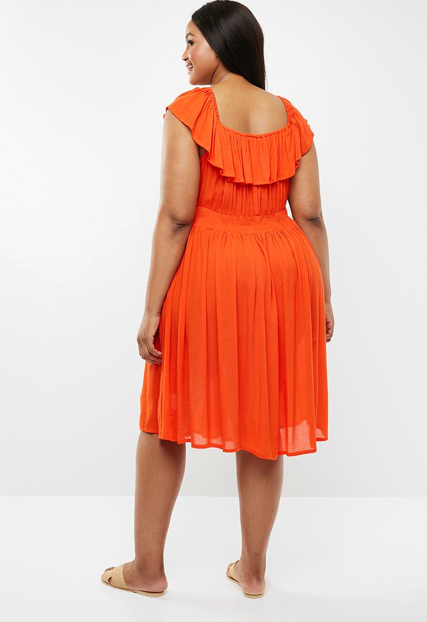 Brave Soul - Curve off the shoulder dress - orange 