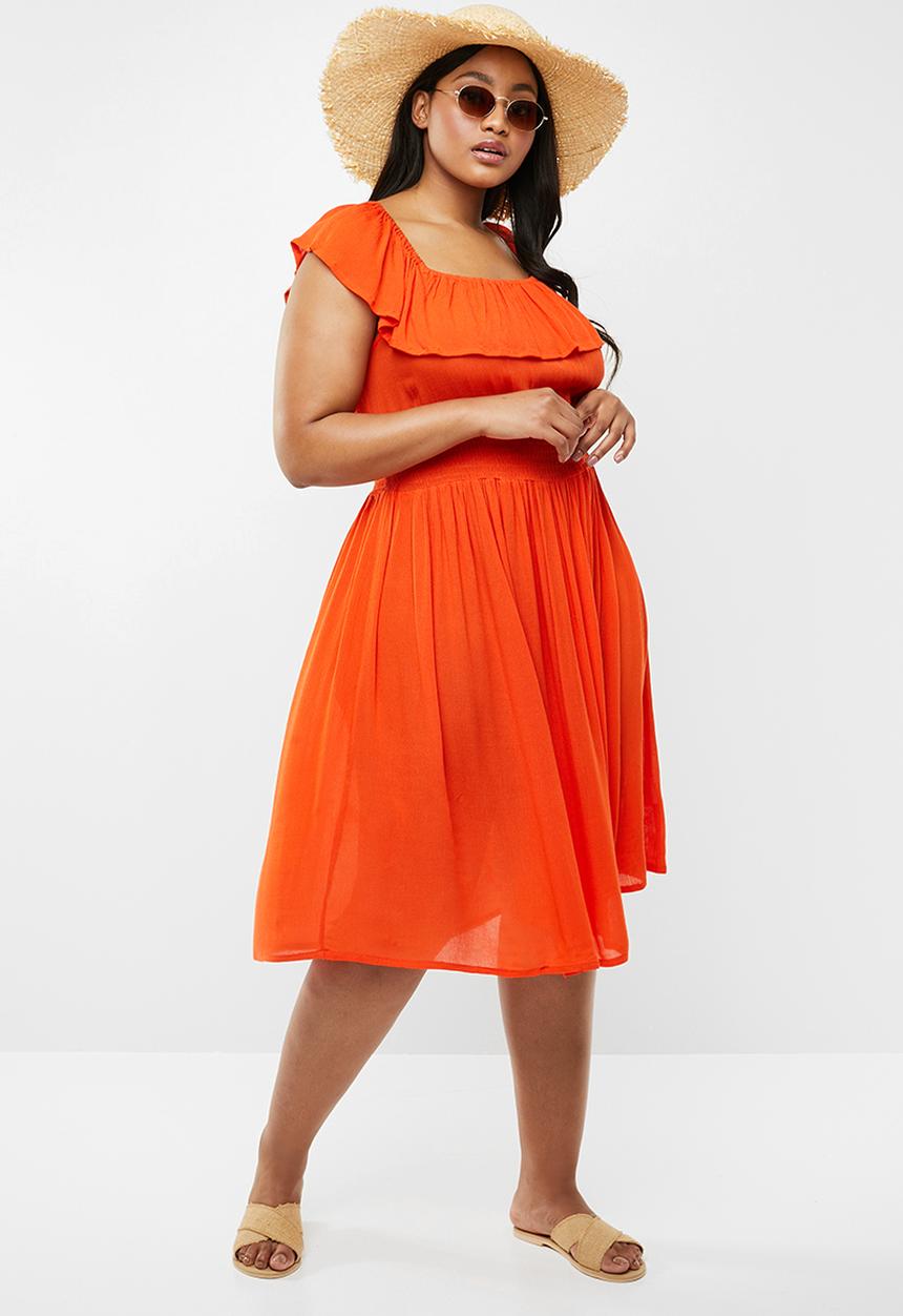 Brave Soul - Curve off the shoulder dress - orange 