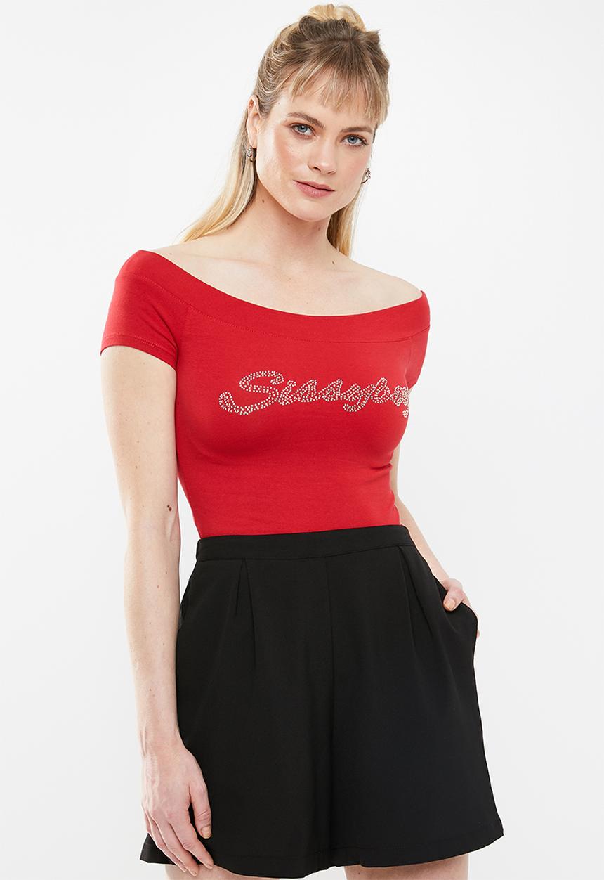 SISSY BOY - Bordot off-the-shoulder tee - red