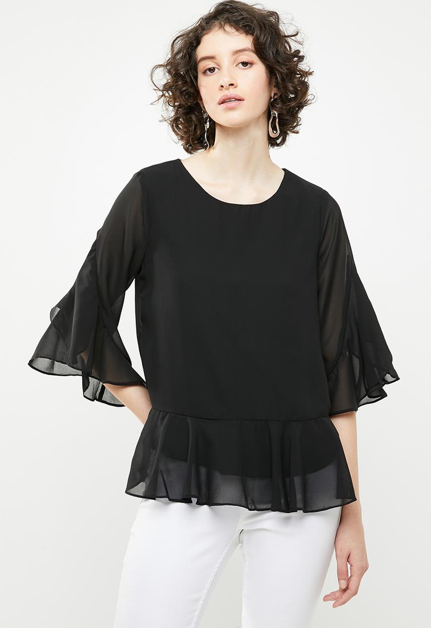 Vero Moda - Malva minni peplum top - black