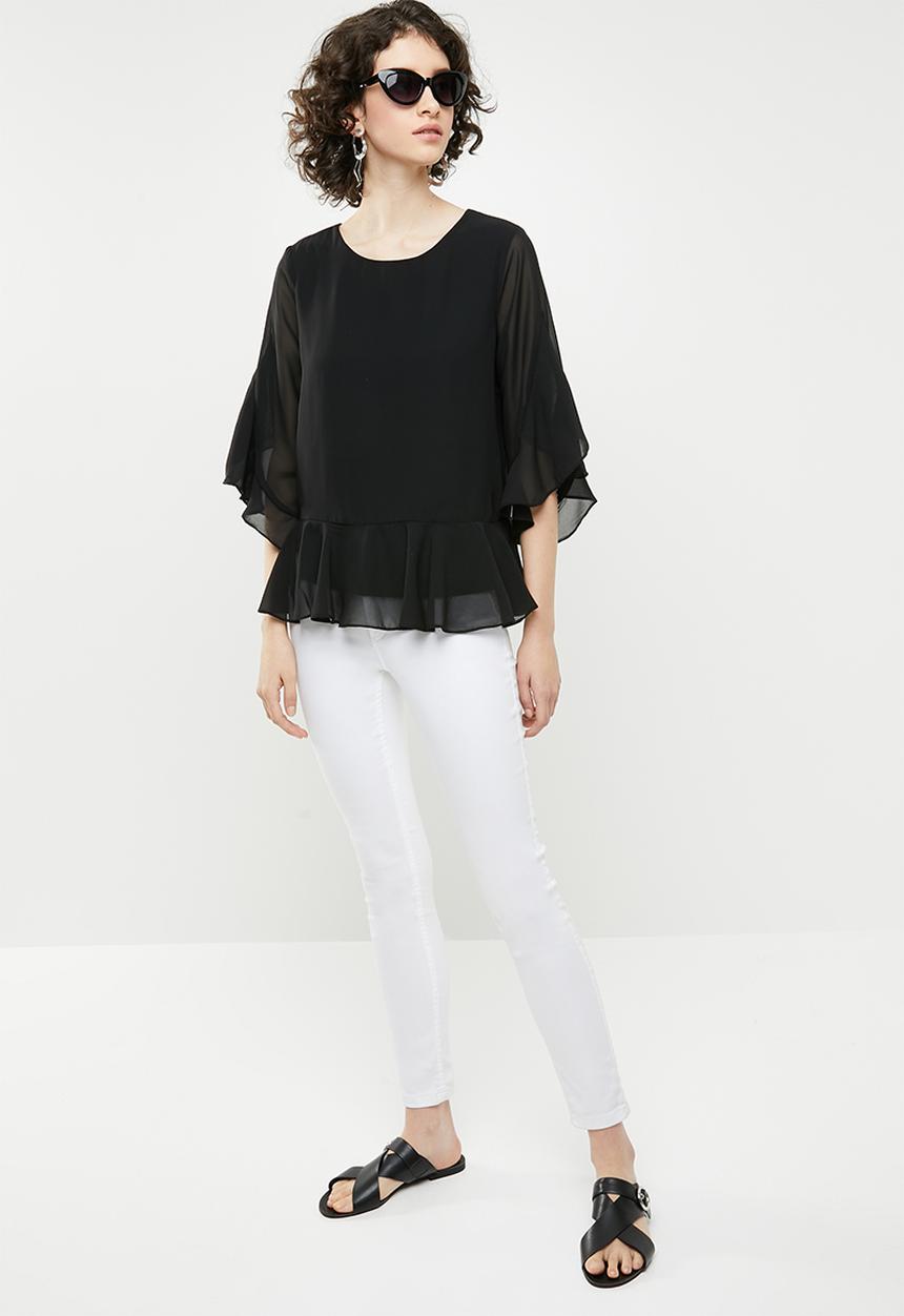 Vero Moda - Malva minni peplum top - black