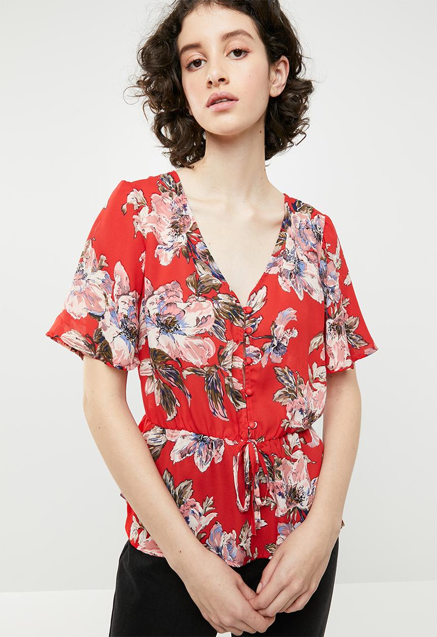 Brave Soul - V-neck frill blouse - multi