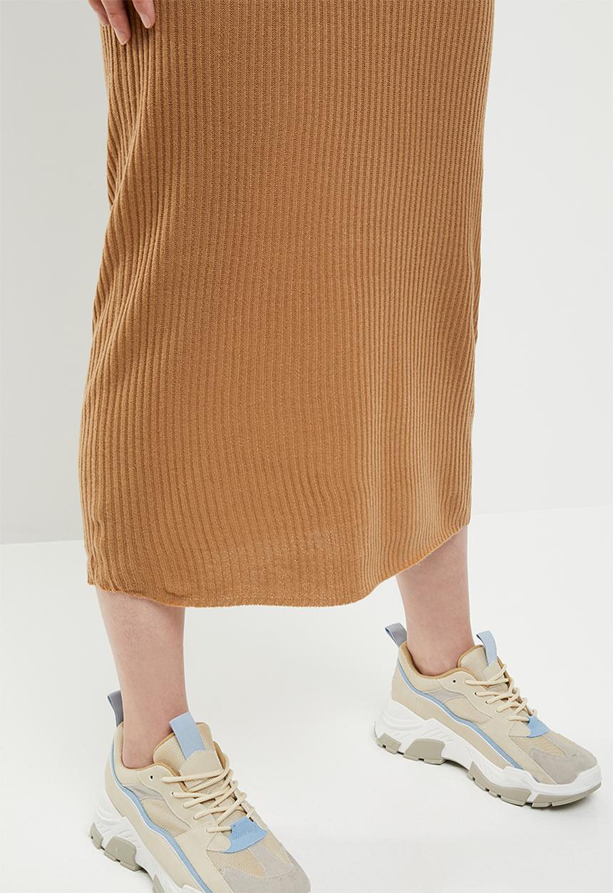 Brave Soul - Ribbed maxi skirt - brown
