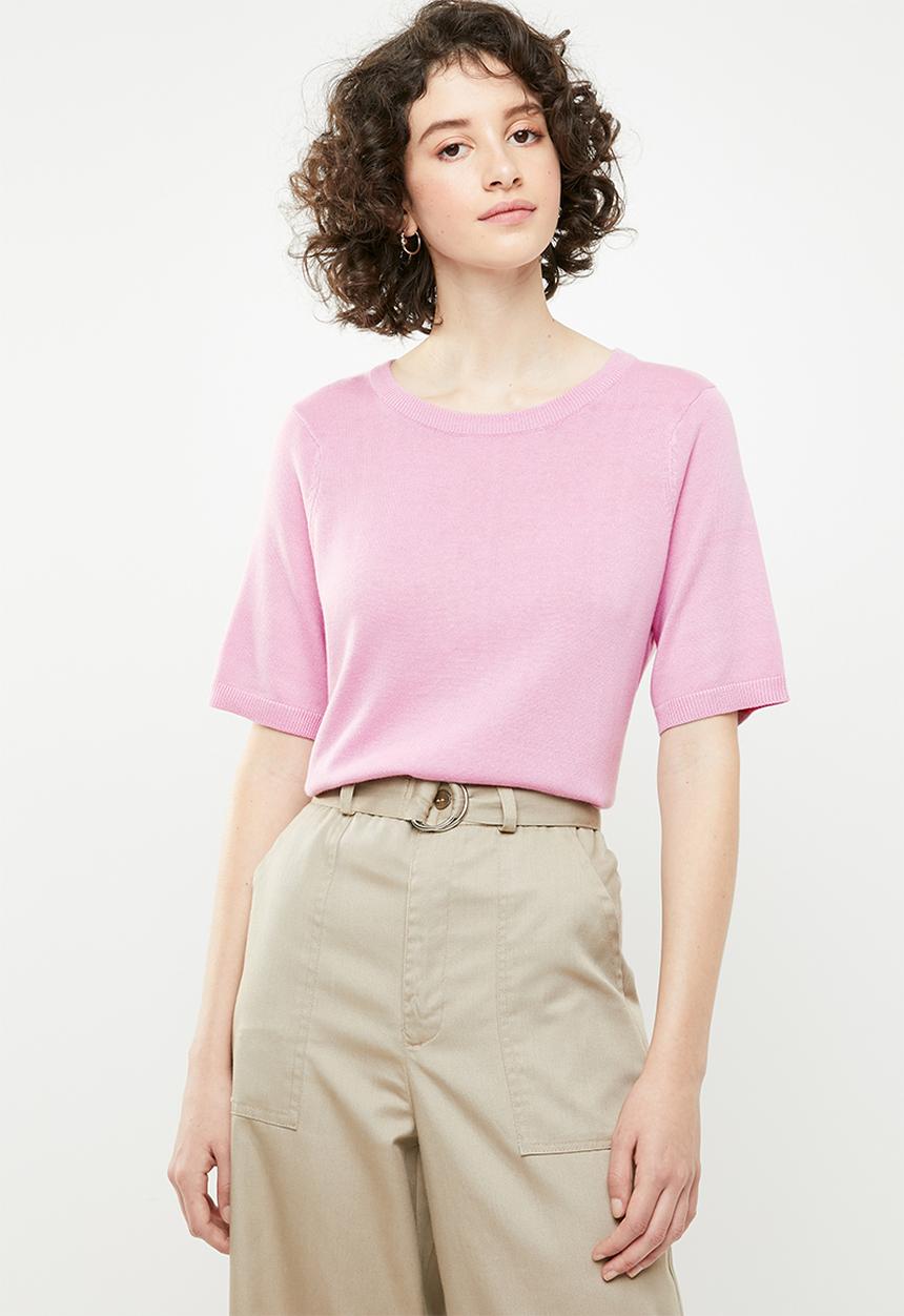 Brave Soul - Short sleeve knitted top - pink