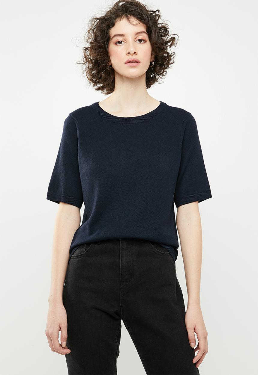 Brave Soul - Short sleeve knitted top - navy