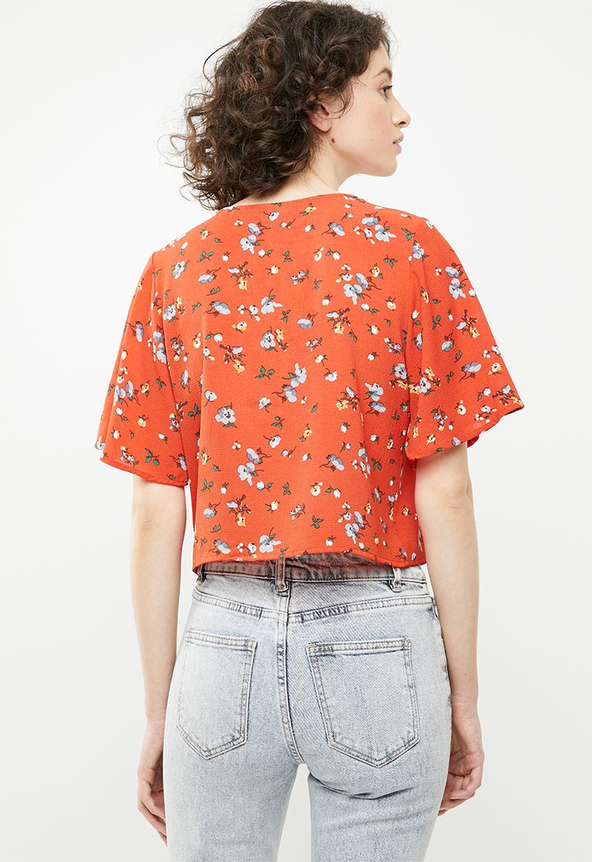 Brave Soul - Crop blouse with tie detail - orange
