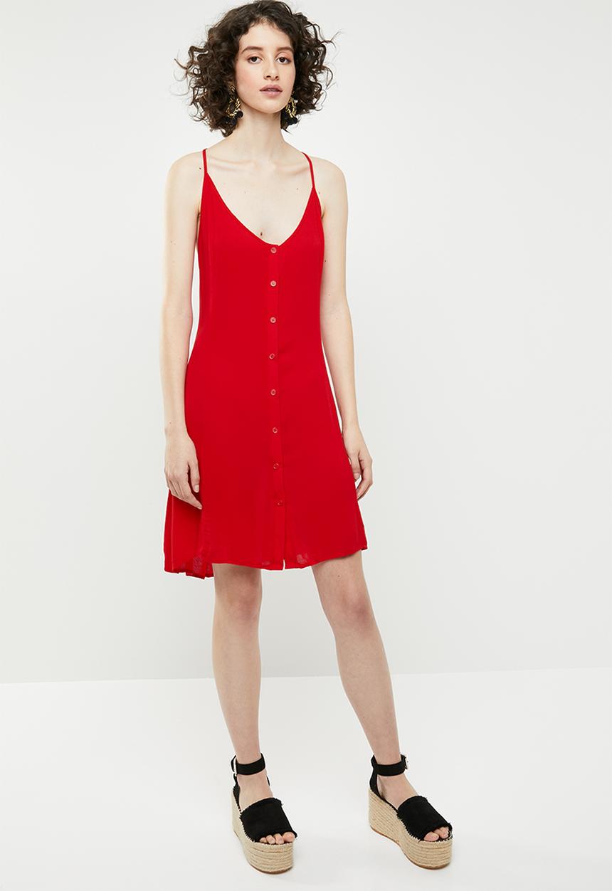 Brave Soul - Strappy woven button through dress - red