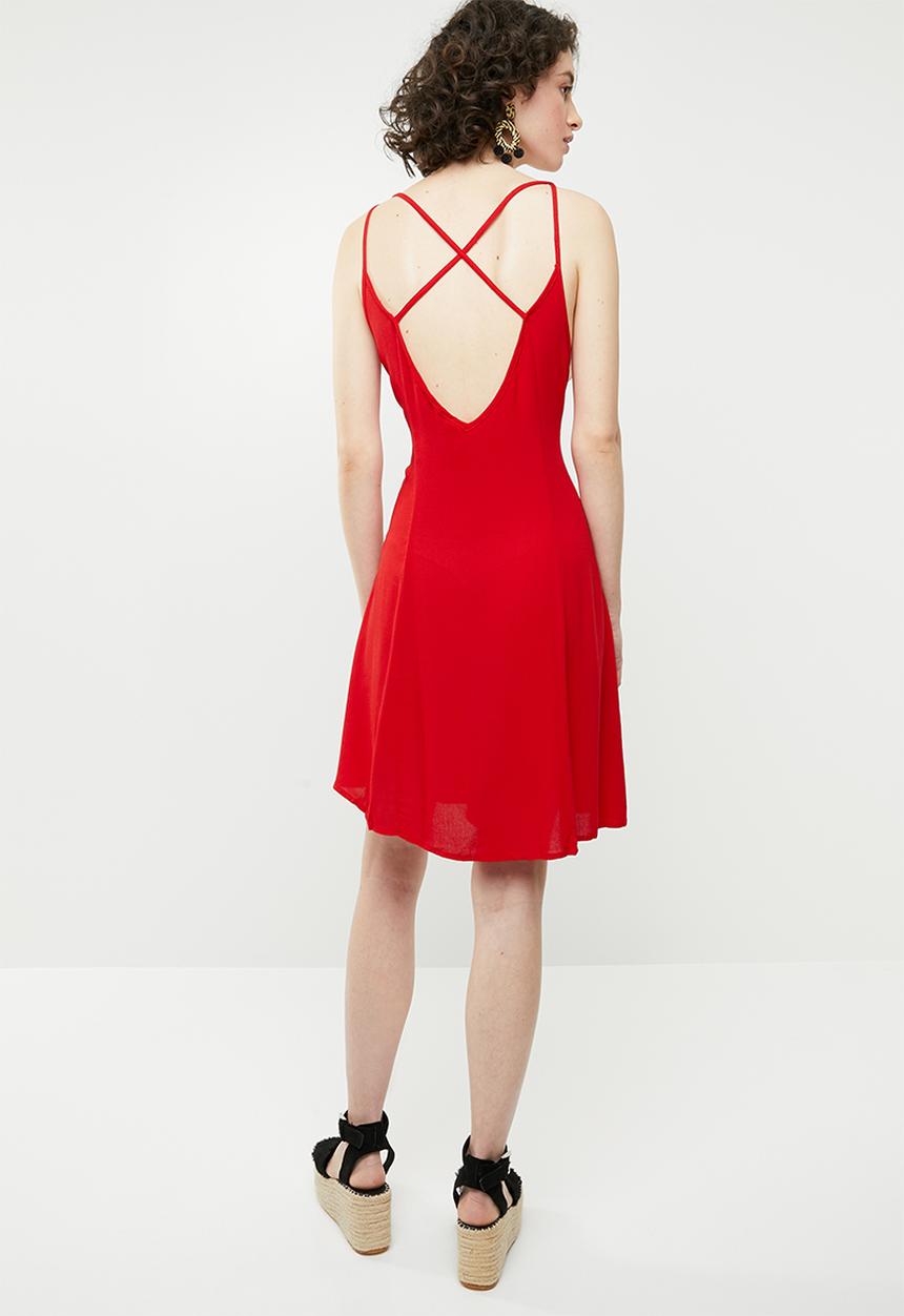 Brave Soul - Strappy woven button through dress - red