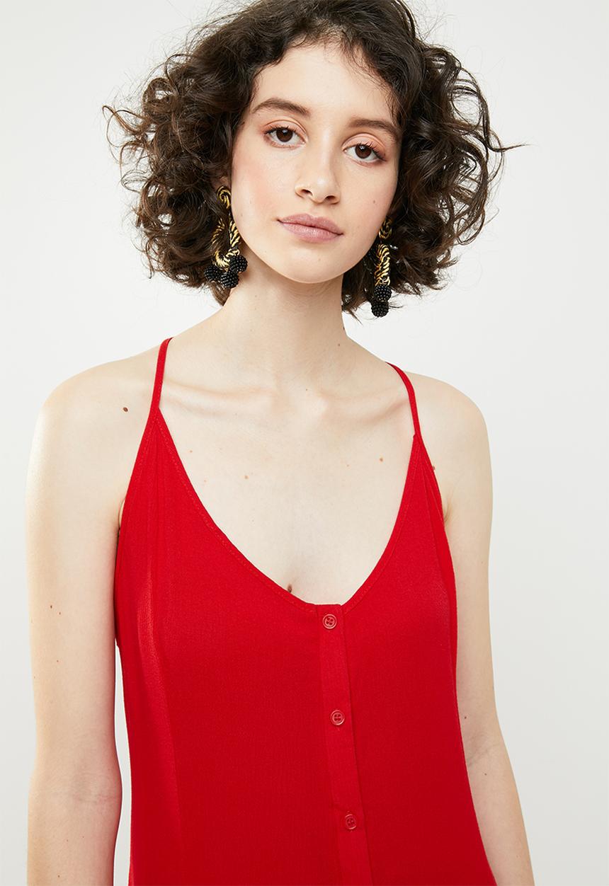 Brave Soul - Strappy woven button through dress - red