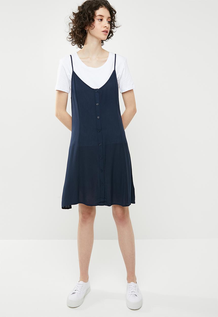 Brave Soul - Strappy woven button through dress - navy