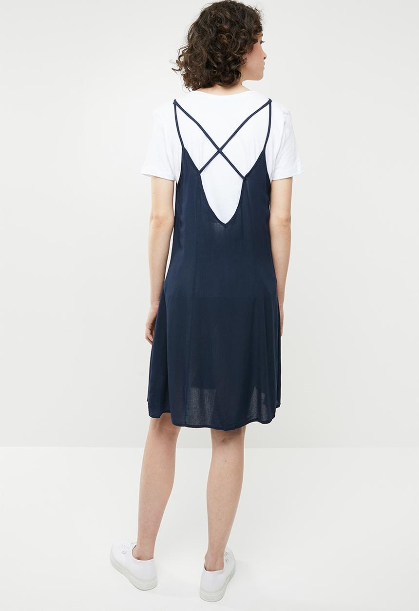 Brave Soul - Strappy woven button through dress - navy